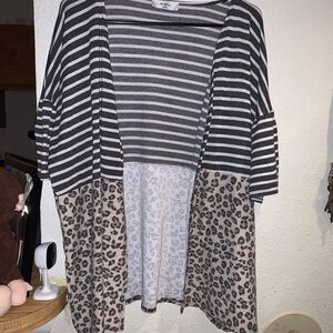 Moa Moa Black and Gray Striped Leopard Cardigan
